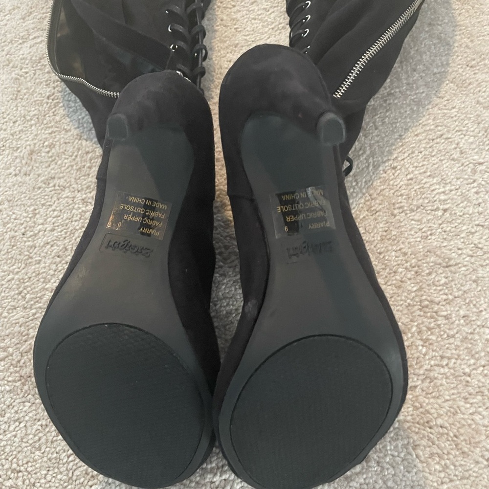 Black Suede Thigh High Boots - Picture 2 of 5